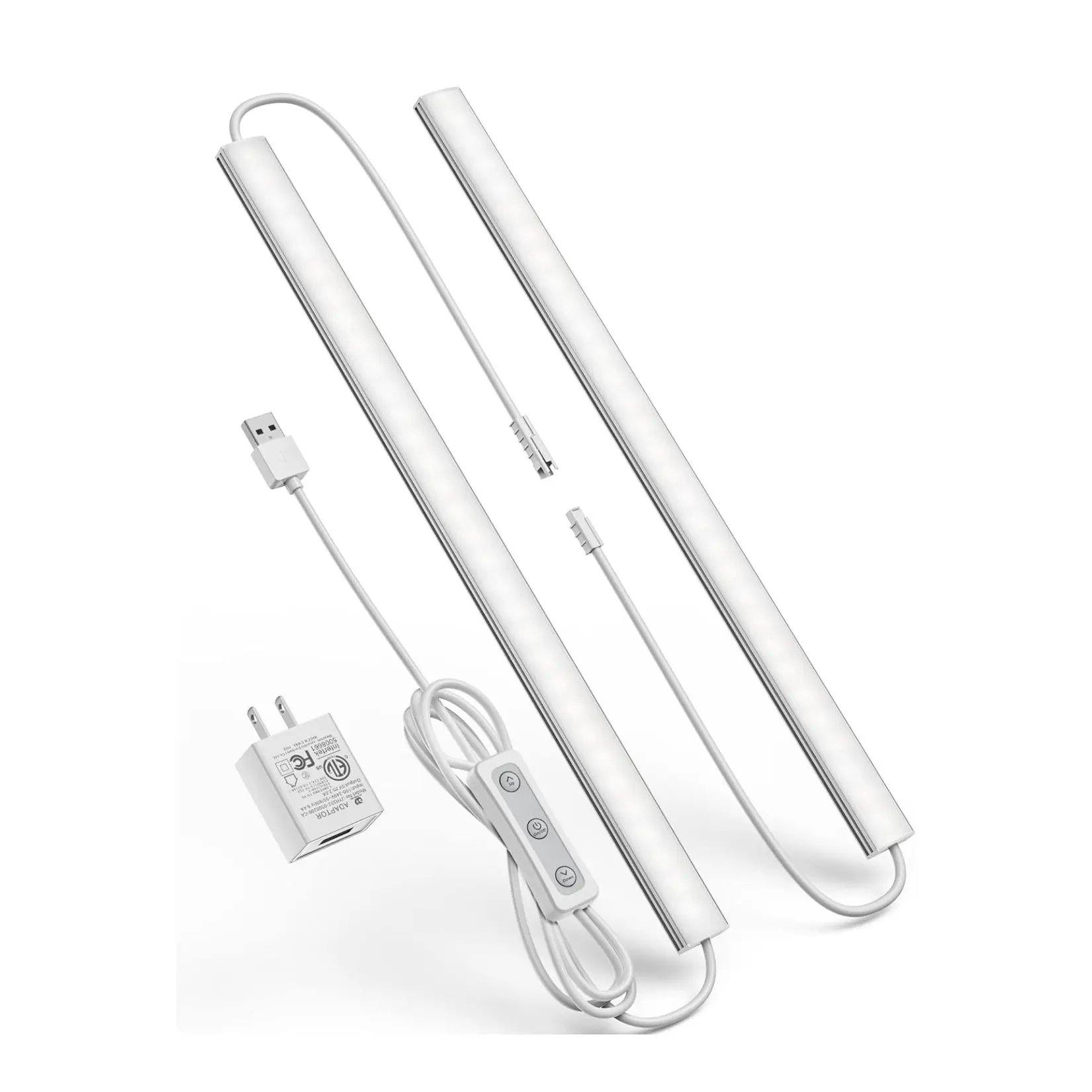 Plug-in Under Cabinet Lighting, Dimmable Counter Lights for Kitchen, 2pcs 12 Inch, Cold White 6000K Linkable USB Led Closet Light, Wired Indoor Night