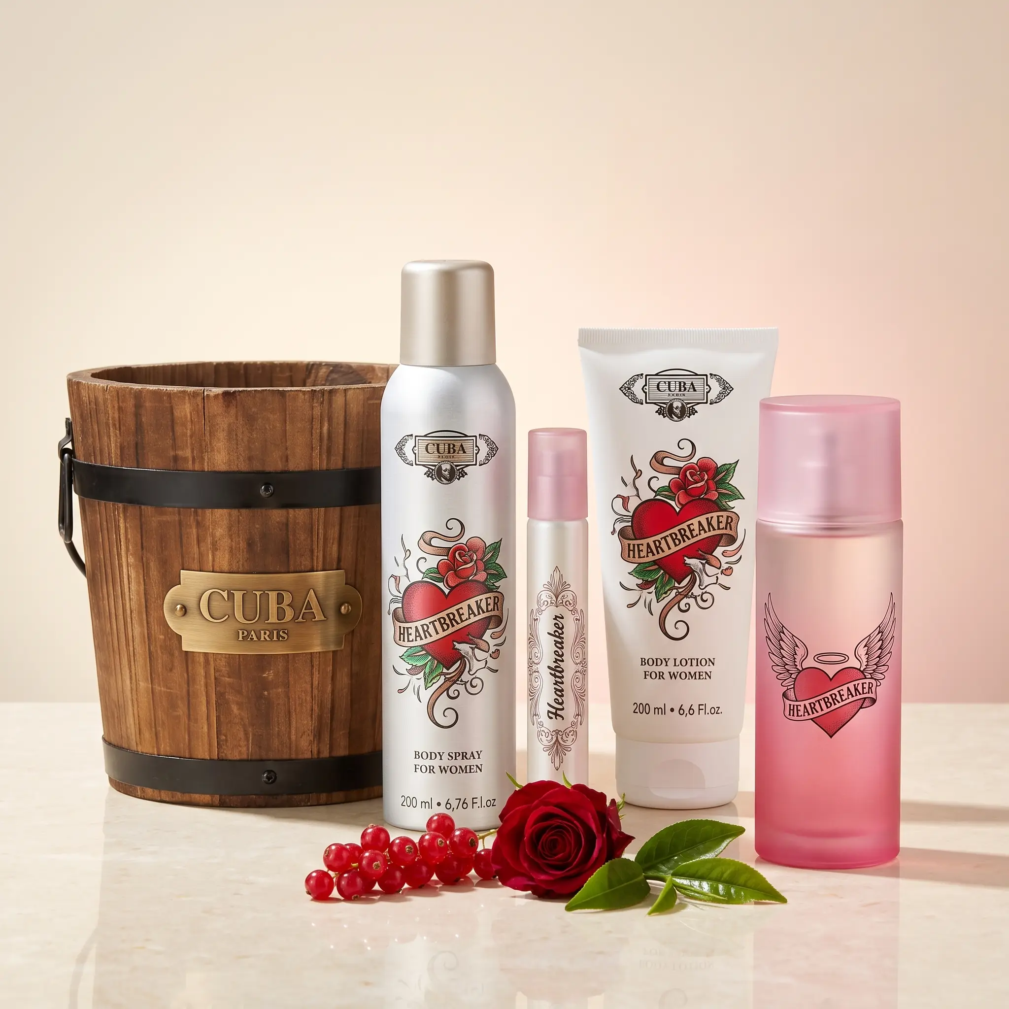 Cuba Cuba Heartbreaker For Women 4 Pc Gift Set 3.3oz EDP Spray, 1.7oz EDP Spray, 6.6oz Body Spray, 6.6oz Body Splash