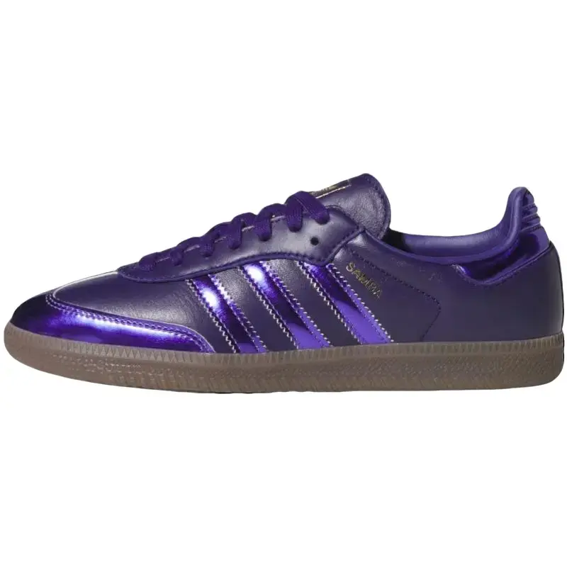 Adidas Samba OG 'Collegiate Purple Rush Gold' Women's Round Toe Laces All Seasons Premium Leather Suede T-toe Overlay Gum Rubber Outsole, Shoe, Sneaker, Female, Gum Rubber Sole, Classic Sneaker, Casual, Lace-Up, Terrace-Style