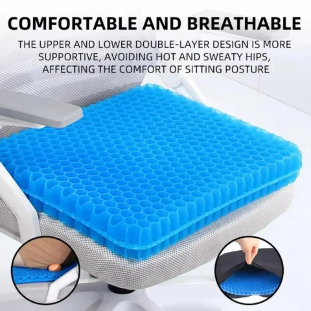 Gel Cushion Seat Pad, Summer Breathable Honeycomb Design, Relieves Back and Tailbone Pain, Suitable for Home Office, Wheelchair, Car Seats, Enhanced Seat Cushion