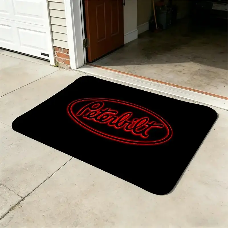 Peterbilt Logo Doormat – Non-Slip Indoor Outdoor Door Mat – Truck Driver Welcome Floor Mat – Garage Entryway Rug