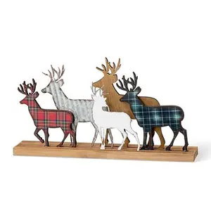 Glitzhome Galvanized Metal and Wooden Reindeer Table Decor