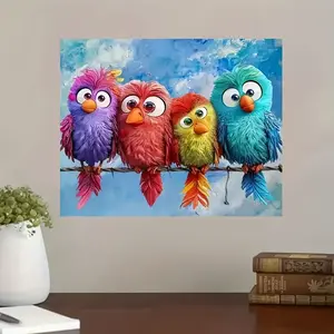 1pc paint by numbers. four funny fat birds, art decoration, suitable for beginners. 40*50cm.