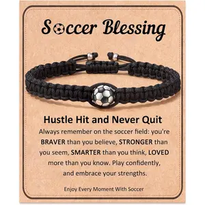 Baseball Football Soccer Gifts, Adjustable Braided Baseball Bracelets for Teen Ideas with Message  Card