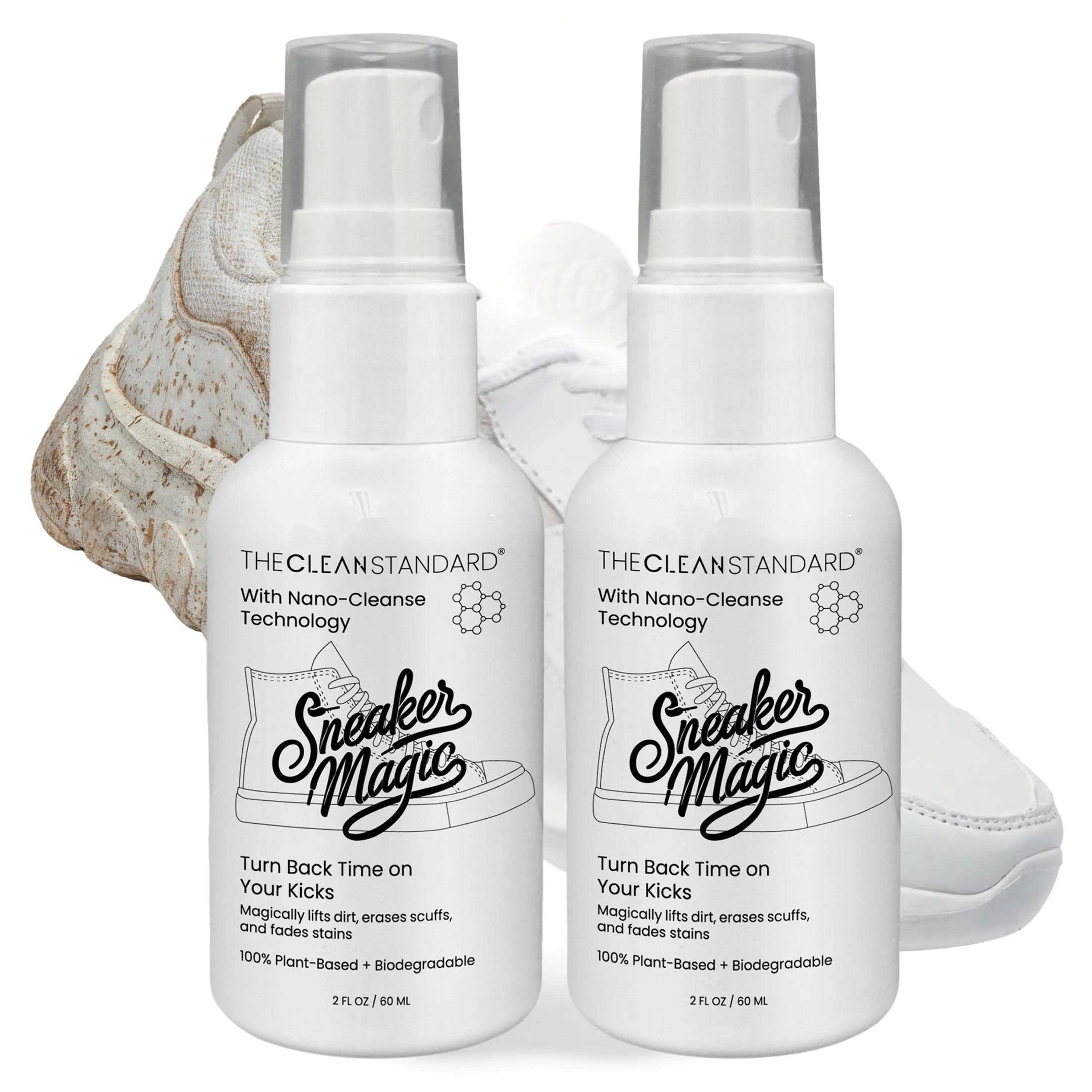 Sneaker Magic 2-Pack Plant-Based Shoe Cleaner with Nano-Cleanse Technology – Leather & Footwear Deep Clean Stain Remover, Everyday Cleaning & Care, Revives, Deodorizes, Protects, Rubber, Deep Clean Stain Remover Cleaning & Care, Fast Shine Cleaning & Care