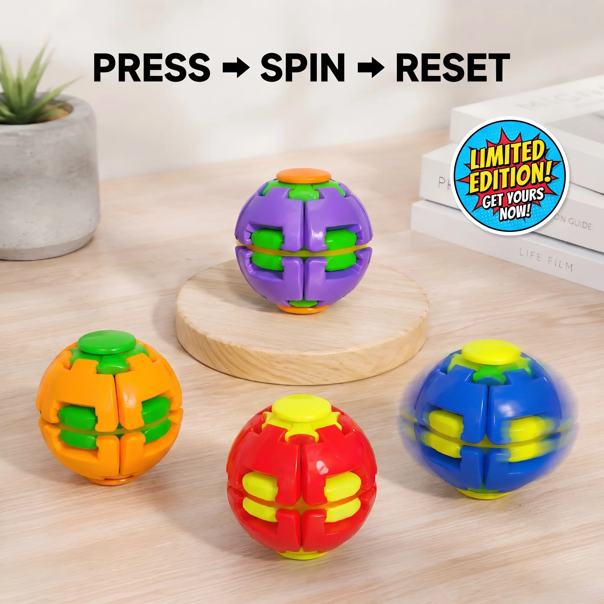 Pop-N-Spin Mechanical Fidget Ball | Clickable ASMR Desktop Spinner, Sensory Rotating Toy for Stress Relief & ADHD Attention Improvement, Pocket-Sized Office Accessory, 4 Color Choices