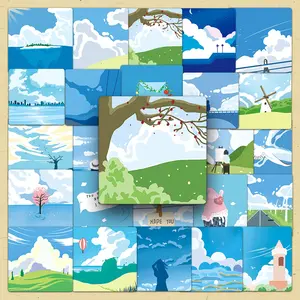 Cartoon Landscape Pattern Sticker, 50pcs/set Creative Scrapbooking Sticker, DIY Decorative Sticker for Stationery & Computer & Water Bottle