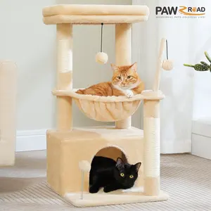 Road Cat Tree 33 inch Cute Cactus Cat Scratching Posts Tower with Large Top Perch and Hammock for Medium Indoor Cats