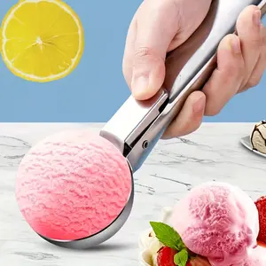 HomeDailyEss Stainless Steel Ice Cream and Fruit Spatula, a durable spherical digger, suitable for watermelons, cantaloupes, papayas, and food-safe ice cream and fruit spatula