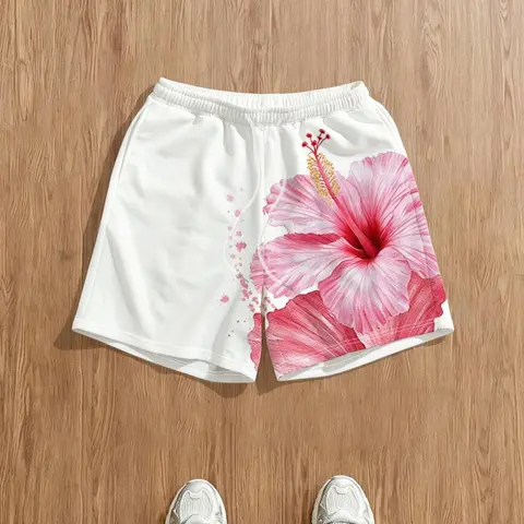 Men's White Casual Swim Shorts with Light Blue Vertical Stripes, Drawstring Waist Summer Beach & Pool Shorts, Swimming Shorts, Swimwear Shorts