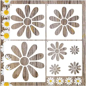 4 count Flower Stencils for Painting on  Spring Floral Stencil  Large Flower  Templates for Walls DIY Crafts Canvas Cake Fabric (Flower4)