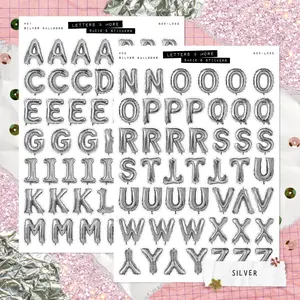SILVER Balloon Letter SET • Junk Journal Sticker Sheets • Typography Stickers • Scrapbook Stickers • Vision Board • Birthday Celebration Aesthetic