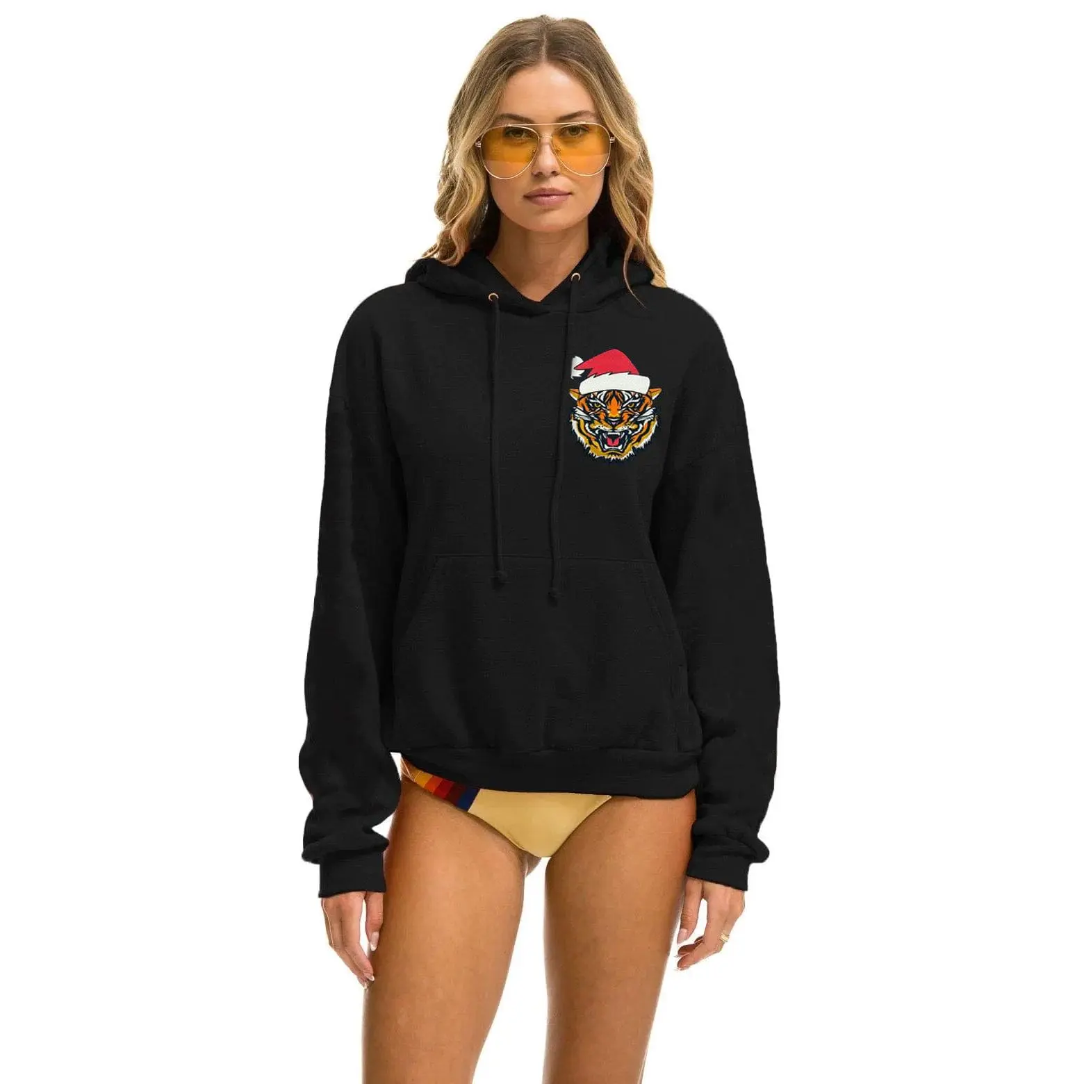 SANTA TIGER RELAXED PULLOVER HOODIE - BLACK