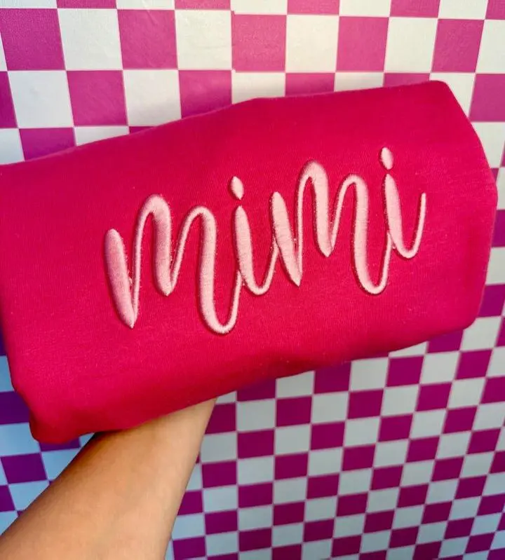 Mimi Puff Embroidery Sweatshirt - Pink Hoodie/Jumper with Mimi Lettering