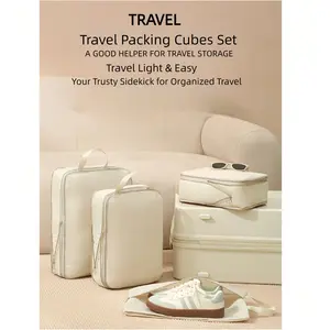 Easy Clean Compression Packaging Box Set, 4 Pieces Polyester Fiber, Lightweight Travel Organizer, Travel Packing Cubes, Luggage and Clothing Sorting, Hand Wash or Professional Dry Cleaning