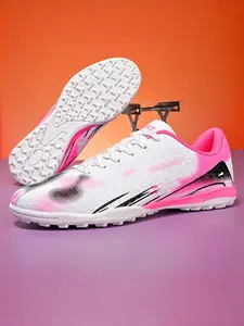 Parent - child White - Pink Color - blocked Long Spikes Football Shoes, Sweet & Cool Competitive Style, Breathable Mesh Material, Strong Grip & Eye - catching, Ideal for Parent - child Football Training & Competitions