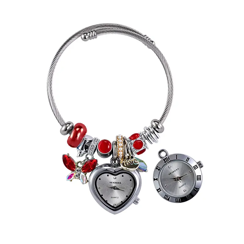 Stylish Bracelet Watch: Features 2 interchangeable dials with triple-wear versatility - works as both a precise timepiece and elegant bracelet. Includes a rose-themed gift box plus a free ring.