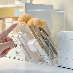 Makeup Brush Storage Box Dustproof Acrylic Lipstick Organizer Desktop Display Rack High-End Vanity Brush Holder Cosmetics Organizer Storage