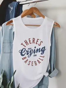 Women's Letter Print Round Neck Graphic Tank Top, Vintage Baseball Crew Neck Sleeveless Top for Summer, Ladies Clothes for Daily Wear, Casual, Vest Top, Sleeveless Tanktop, Socks