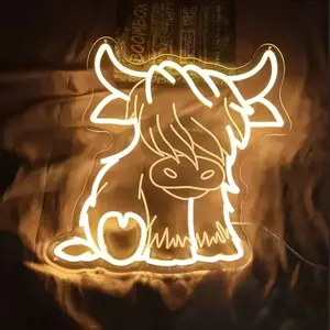 Highland Cow LED Neon Sign - Rustic Acrylic USB-Powered Wall Art with Button Control, Warm Glow for Bedroom, Playroom, for Man Cave & Farmhouse Style Lighting, Cow Decor, Perfect for Room Decor