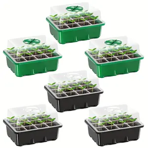 6 Seed Start Trays with Raised Cover, 72 Grid Thickened Seed Start Tray Kit with Adjustable Humidity Vents, Clear Unit Tray and Raised Cover for Greenhouses and Gardens, Plant Growing Set, 3 Green, 3 Black