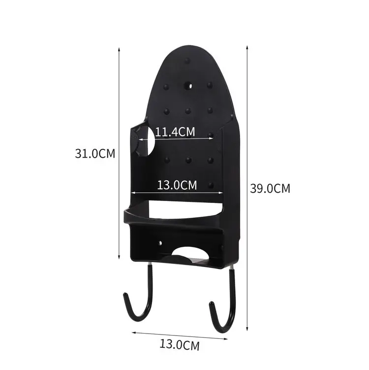 Wall Mount Ironing Board Hanger with Compact Solid Steel Dual Mounting Storage Organization, Electric Iron Holder for Household Bathroom Use - Black