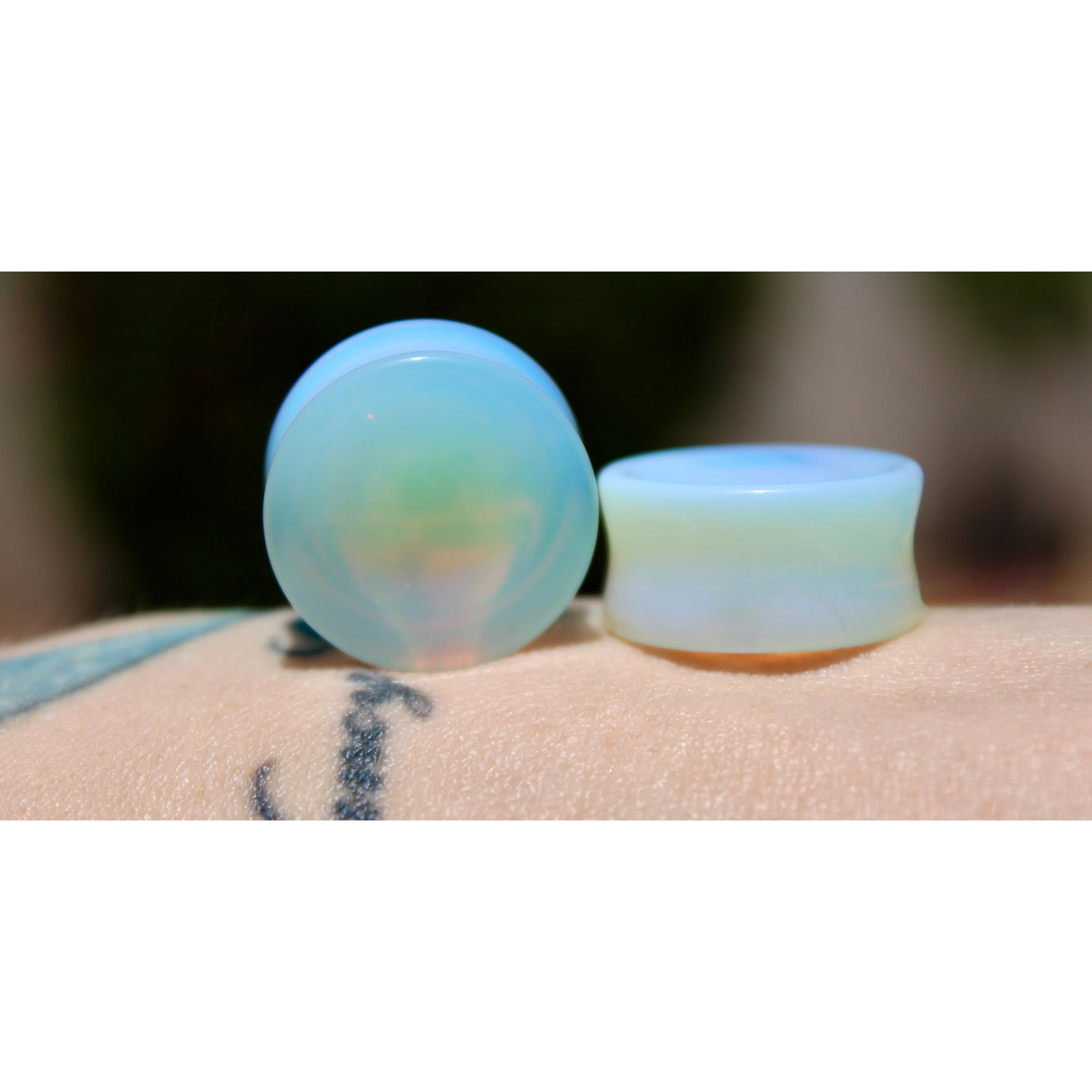 Opalite Crystal Plugs, Double Flare Ear Gauges with Iridescent Rainbow Glow, Polished Body Jewelry, Sold as a Pair