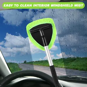 Windshield Cleaning Tool with 4 Reusable Microfiber Pads & Extendable Handle for Car Window & Glass Wiper Kit Green