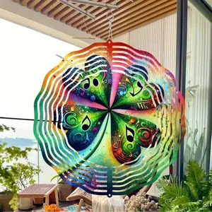 2D Flat Bohemian Wind Spinner - 25.4cm Music Note & Clover Suncatcher with Guitar & Piano Design, Colorful Glass Wind Chime for Garden, Patio Decor - Weatherproof, Fade & Rust Resistant