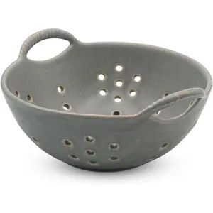 Ceramic Berry Colander Bowl with Handles – 8.5" Handle-to-Handle × 8" Bowl Dia × 3.3" High – Rustic Stoneware Drain Bowl for Fruit, Berries and Kitchen Decor (Sage Green)