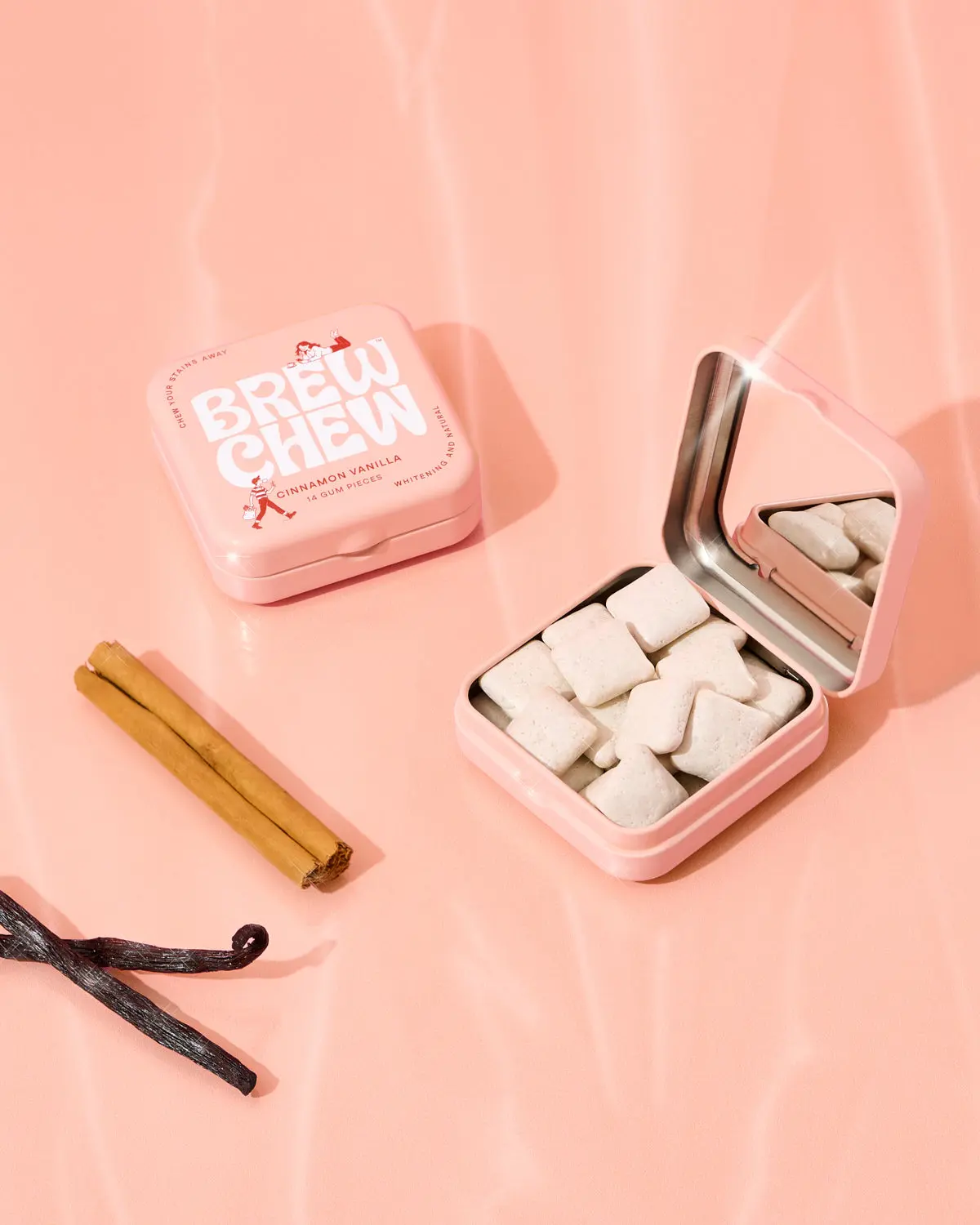 All Natural Chewing Gum | Sugar Free, Lifts Surface Stains | Built-in Mirror Tin | Cinnamon Vanilla