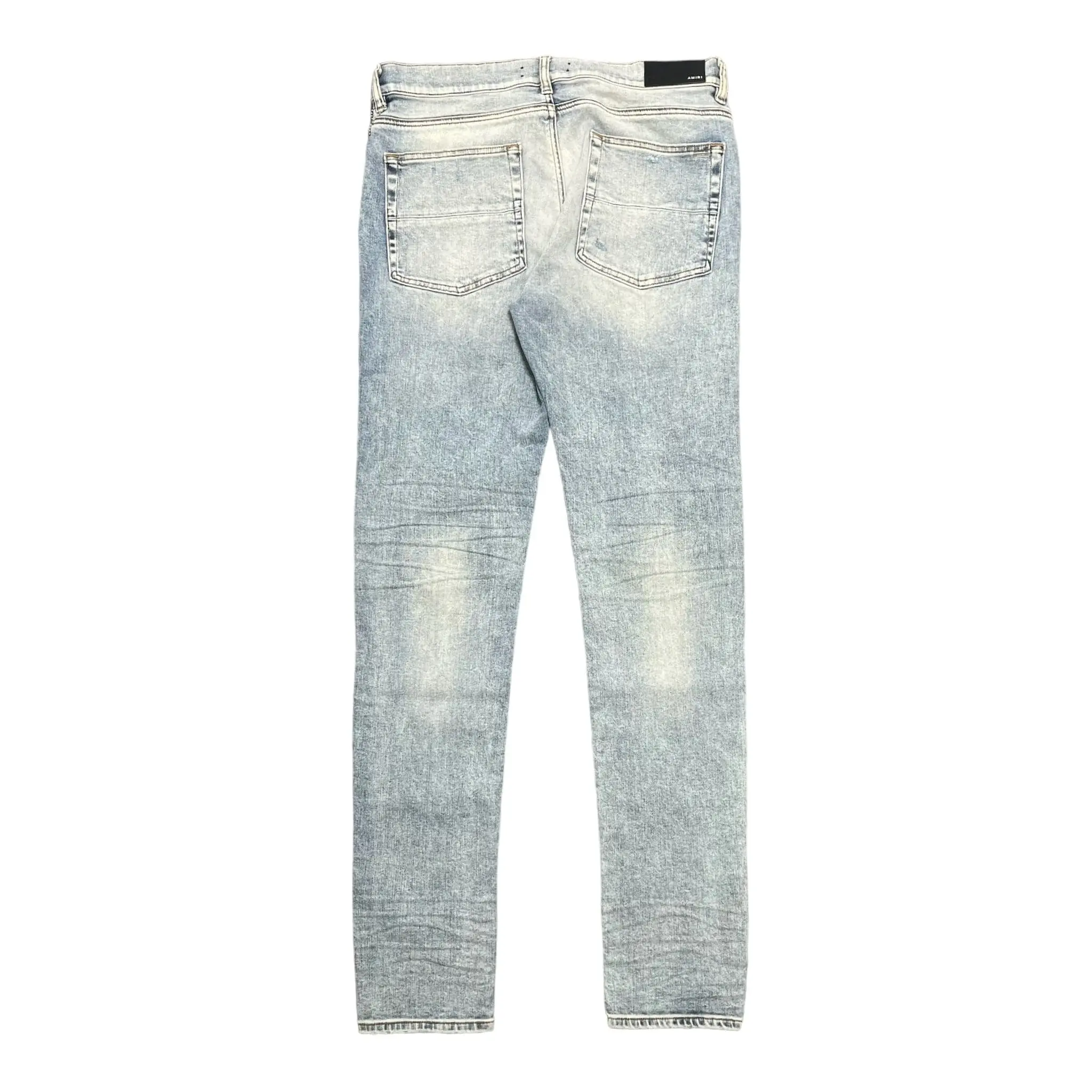 Men's Amiri MX1 Denim Pants, Leather Patch Jeans, Stone Indigo