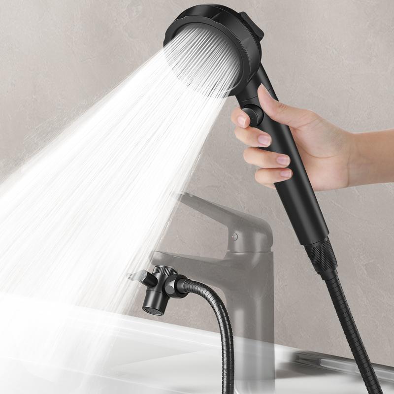 Sink Hose Attachment for Faucet with 5 Adapters, Tub Faucet Sprayer Attachment, 3 Spray Modes Shower Head with ON/OFF Button, Filtered Shower Sprayer Attachment for Tub Faucet