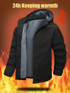 Men's Fleece Hooded Jacket, Warm Windproof Design, Zipper Pocket, Outdoor Activity Wear, Fall Winter Fashion, Multi-Functional Workwear, Coats