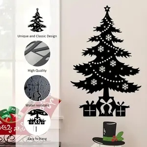 Handmade Iron Christmas Tree Wall Decoration - Elegant black metal tree with carefully designed branches and gorgeous star shaped tops suitable for cottages, living rooms, bedrooms, kitchens - Classic black and white Christmas decorations