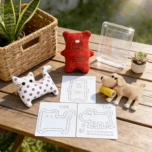 Mini Bear/Puppy/Cat Animal Patchwork Sewing Template - Color DIY stuffed doll making, hand woven doll craftsmanship, comes with a followable template, suitable for beginners and experts, finished size is 2.76-3 inches high (excluding fabric)