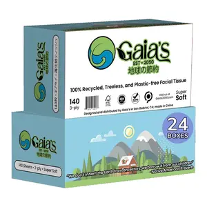 Gaias Premium Recycled Facial Tissues, 24 boxes, 3 Ply, 140 Sheets/Box - Made From 100% Recycled Paper, Zero Plastic Packaging, Eco-Friendly, Sustainable