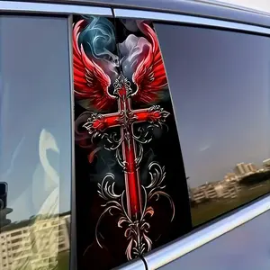 Red Wing Cross Gothic Car Window Decal - 2026 Trending Dark Faith Car Decor, Waterproof Vinyl Perfect for SUV & Sedan