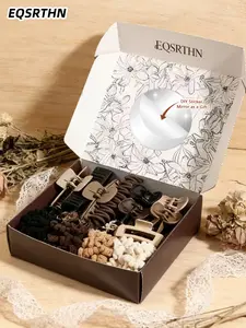 25 pieces of modern hair accessories gift box, holiday hot! With a variety of grip clips and hair rings, with DIY sticker mirror, high-quality non-slip durable material, easy to create fashion hairstyle, suitable for women's daily and party!