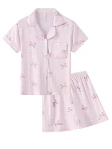 Cute Clothes Set for Girls 5-14Y | Pink Bow Gingham Pajamas | Soft Two Piece Sets Sleepwear | Kids Girl Stuff & Teen Girl Clothes | Kids Clothing Girls Loungewear | Girly Tops, Gingham Print, Preppy Look