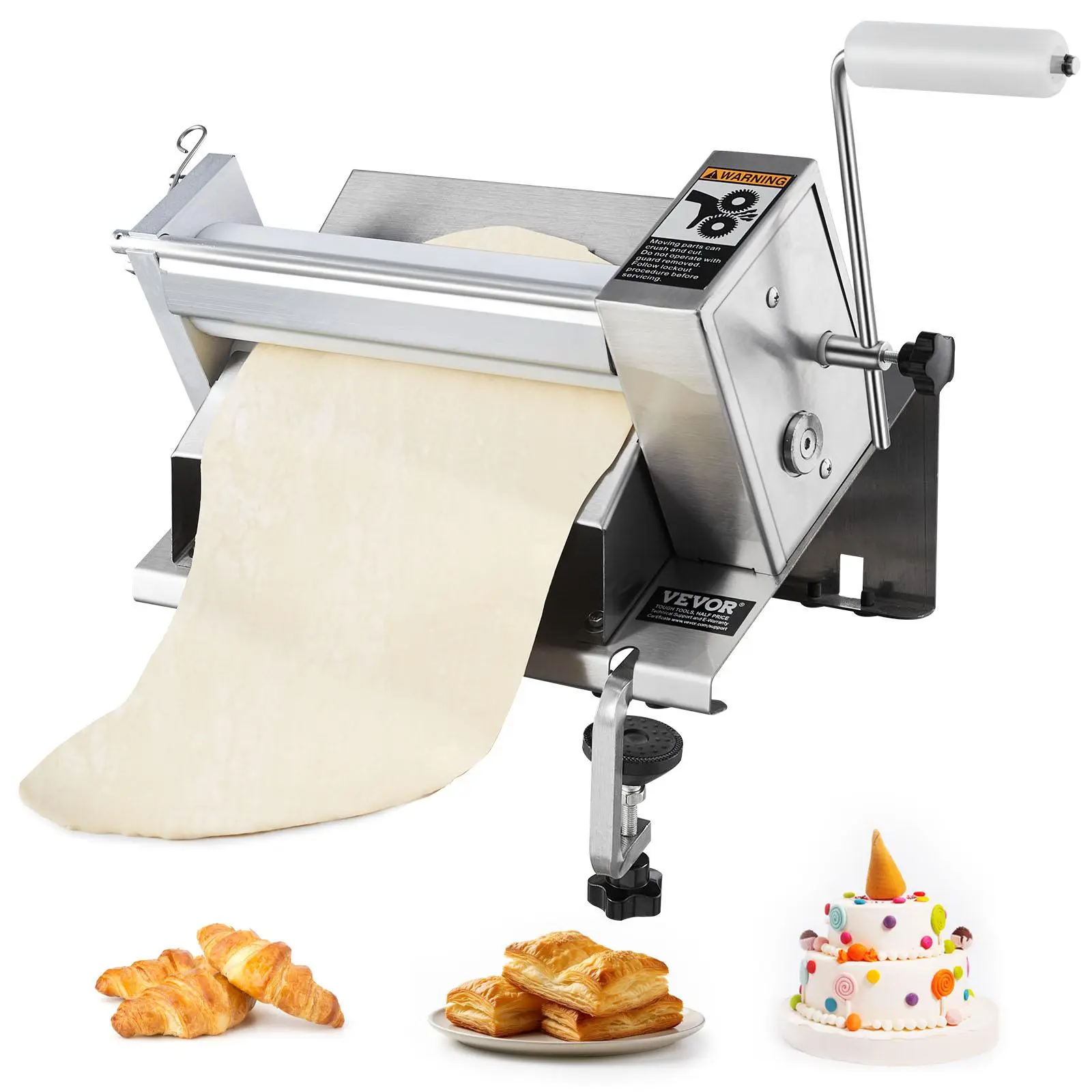 VEVOR Stainless Steel Manual Dough Sheeter Machine, Adjustable Puff Pastry & Fondant Roller with Removable Handle, Panel for Easy Cleaning, Max 0.5" Thickness, for Home Baking & Small Commercial Kitchens#SohoChic