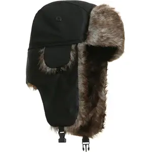 Trapper Ushanka Hat for Men Women, Faux Fur Trooper Hats with Ear Flaps, Windproof Winter Skiing Cap