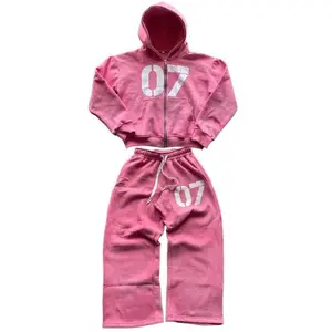 ZipperHoodieTwoPieceSetHipHopDigitalPrintHoodedWomenClothesSweatshirtsDrawstringCasualSportsPantStreetwear