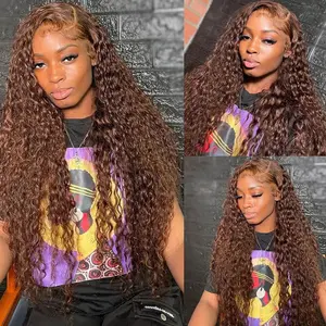 [NEW IN] Brown Chocolate Deep Wave Wigs Bling Hair 13x4 13x6 Hd Lace Frontal Human Hair Wig Colored Water Wave Lace Front Wig for Women Pre Plucked Clearence Sale #SummerVibes