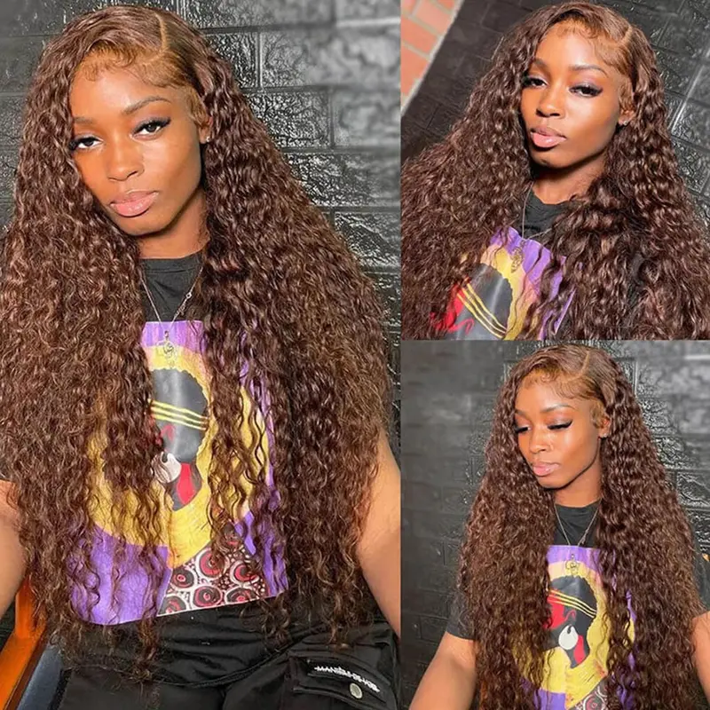 [NEW IN] Brown Chocolate Deep Wave Wigs Bling Hair 13x4 13x6 Hd Lace Frontal Human Hair Wig Colored Water Wave Lace Front Wig for Women Pre Plucked Clearence Sale SoHoChic Style #TikTokShopBackToSchool