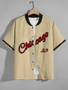 1pc Men's Vintage Baseball Jersey Chicago 23 Graphic Print Retro Short Sleeve Button Down Shirt Oversized Athletic Hip Hop Streetwear Summer Top