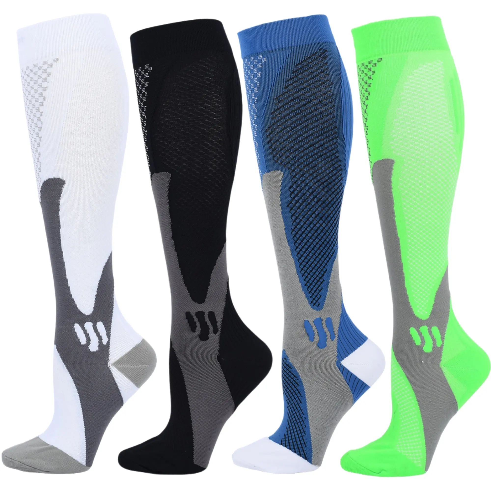 Isunie 4 Pairs Striped Series Compression Socks for Women & Men, Knee-High, Leg Support, Comfortable Compression, All-Day Support, Running, Training, Gym, Hiking, Sports Stockings , Summer Deal