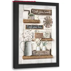 1pc 2D flat Unframed wall decor, Modern Home Decor, Farmhouse Bathroom Decor Rustic Canvas Bathroom Pictures Wall Art Print Country Bathroom Toilet Signs Painting Artwork Modern Restroom Decoration