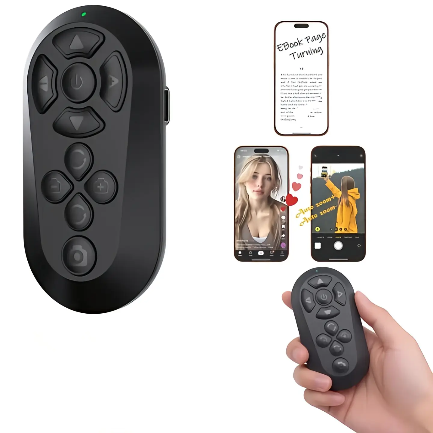 2026 Upgraded Unisex Bluetooth Remote Control, Hands-Free Phone Accessory for TikTok Scrolling, Page Turning, Volume Adjustment, Selfie Camera Shutter, iOS/iPhone Android Smartphone Video Recording Accessory