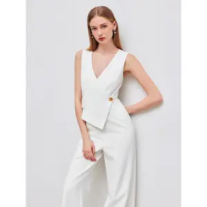 Cider [size 0-10] V-neck Solid Wrap Vest Jumpsuit
